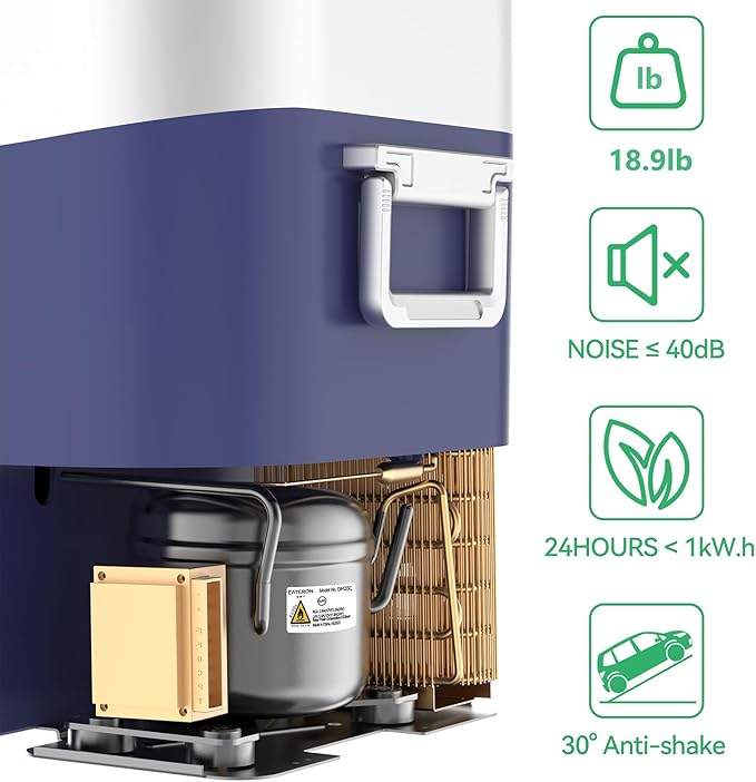 Car Refrigerator Portable Car Fridge 12V Refrigerator 23 Quart (22 Liter) Freezer Compressor Cooler 12V/24V DC 110～240 V AC for Outdoor Camping Travel Home Use -18℃~+15℃ (Blue)