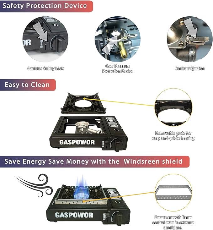 Propane or Butane Stove with Windblocker, Dual Fuel 10,000 BTU Propane Stove for Camping, Automatic Ignition,Gas Portable Stove with Adapter Hose Carrying Case & Griddle for Hiking (Fuel Not Included)