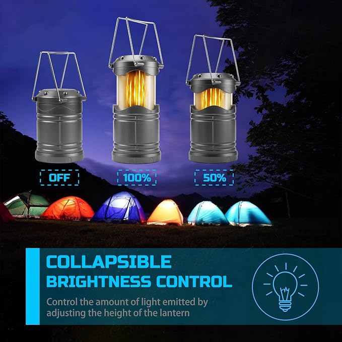 Lichamp 4 Pack LED Camping Lanterns, Collapsible Flameless Candles Tea Lights, Portable Battery Powered Camping Lights Emergency Supplies Kit, Dark Gray
