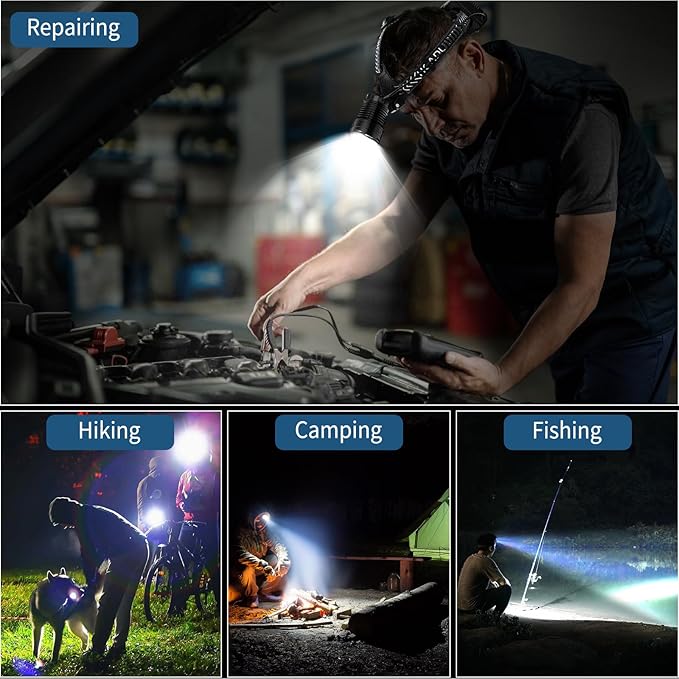 Cinlinso Headlamp Rechargeable, 2 Pack 99,000 Lumens Super Bright LED Head Lamp with 4 Modes, 90° Adjustable Head Lights for Forehead, IPX6 Waterproof HeadLamps for Adults Camping Hunting