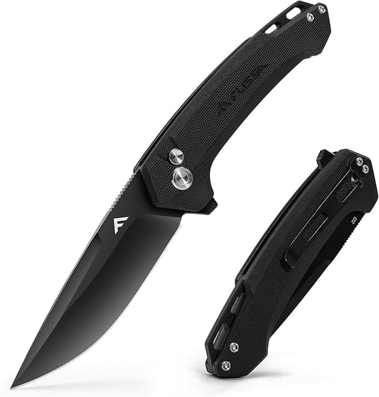 FLISSA Pocket Folding Knife, 3.2??D2 Blade G10 Handle EDC Knife with Button Lock and Pocket Clip for Hunting, Camping, Survival, Outdoor Activities(Black)