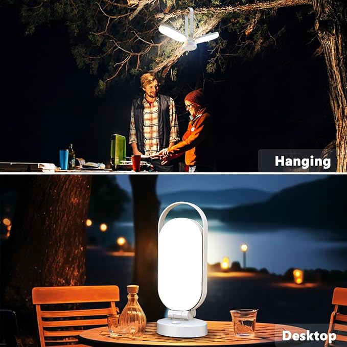 Hapfish Rechargeable Solar Camping Lantern, 5000mAh Battery Powered LED Lights, Dimmable Foldable Waterproof Camping Essentials, Lamp for Power Outages, Camping Gear, Hurricane, Emergency, Indoor