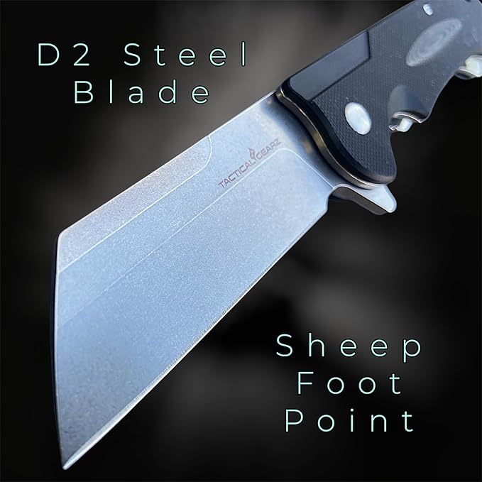 TACTICAL GEARZ Pocket Folding Knife for EDC, G10 Handle, Stonewashed D2 Steel Blade, Includes Sheath (Eros)
