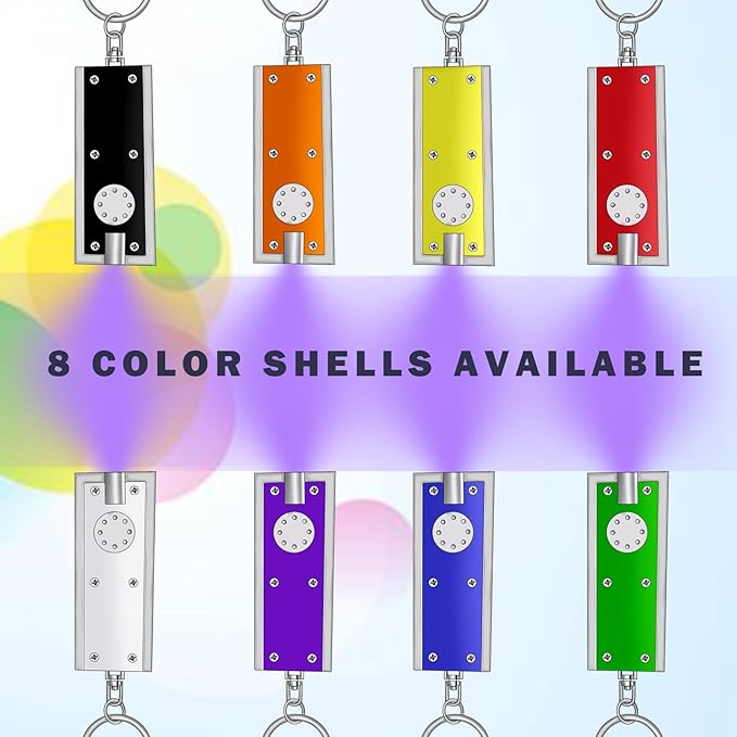 UV Keychain Flashlight, Compact Tiny Led Keychain Flashlight Set - 395nm Mini Black Lights for Currency, Scorpion Detection, Portable Illumination with Batteries (8 PCS)