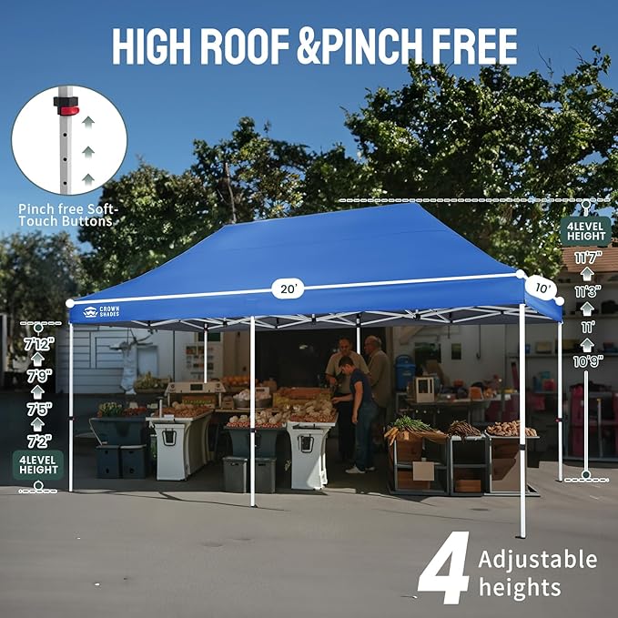 CROWN SHADES 10x20 Pop Up Canopy Tent - Commercial Canopy Tent with 400D Strength Oxford Fabric, Hexagonal Leg, 4 Upgraded Weights - Great for Trade Shows, Events,Parties & Commercial Use, Blue