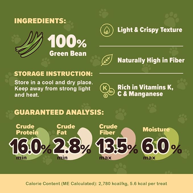 Green Bean Chips for Dogs – 100% Natural Single Ingredient Dog Treats – Snappy & Crispy – High Fiber, Hypoallergenic, Grain-Free – Healthy Snack for All Breeds – 1.5 oz