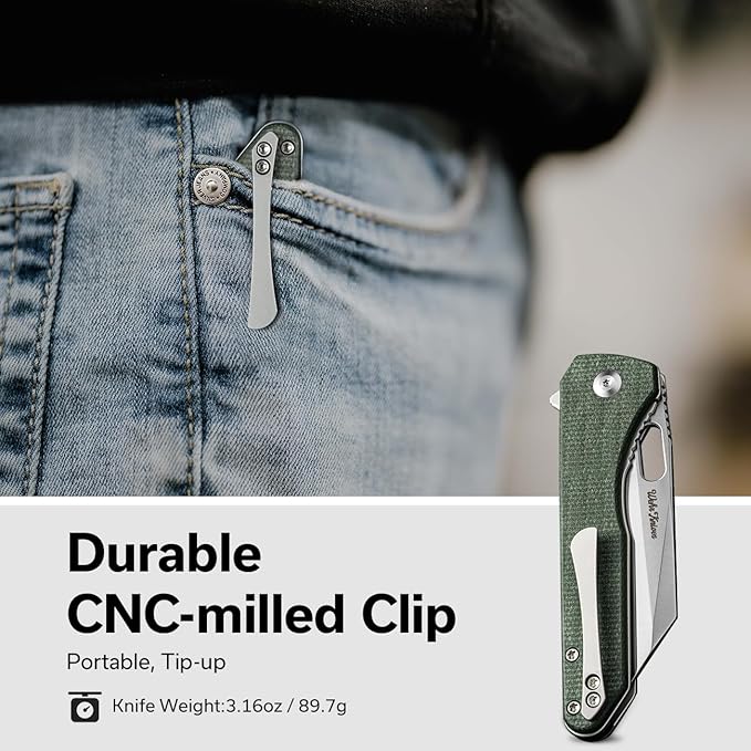 CIVIVI Nugz Folding Pocket Knife for EDC, 3.17" 14C28N Reverse Tanto Blade Micarta Handle Flipper Knife for Ideal Gift to Men Women C23060-2 (Green)