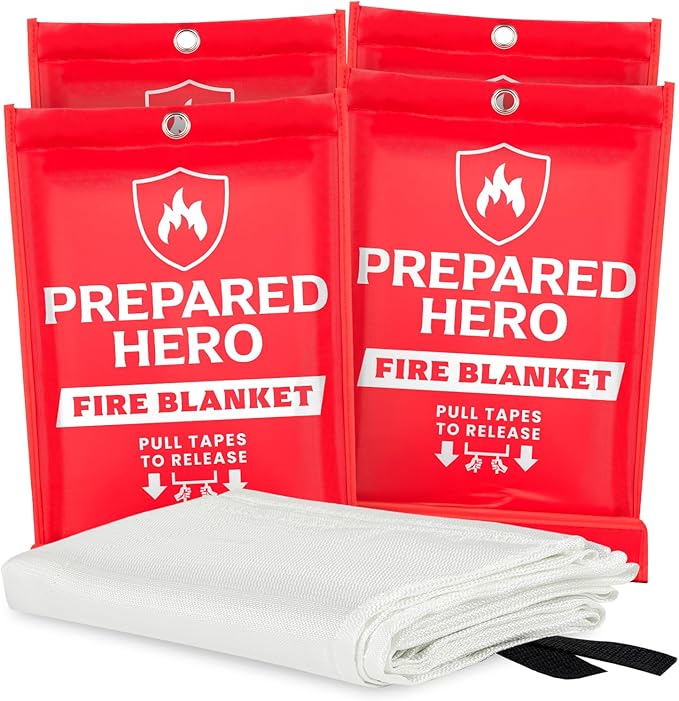 Prepared Hero Emergency Fire Blanket - 4 Pack Suppression for Kitchen, 40??x Home, Fiberglass Blanket.