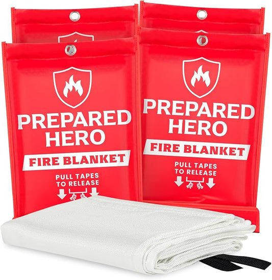 Prepared Hero Emergency Fire Blanket - 4 Pack Suppression for Kitchen, 40??x Home, Fiberglass Blanket.