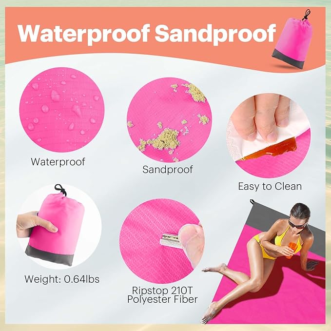 EASYFUN Beach Blanket Sandproof Oversized, 79''×83'' Extra Large Beach Mat, Portable Picnic Mat for Travel Camping Hiking, Lightweight Beach Essentials Family Water Resistant Mat Nylon 210T