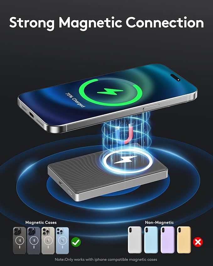 2025 for iPhone Magsafe Battery Pack, Ultra Slim Magnetic Power Bank Fast Charging, Wireless Portable Charger 10000mAh, 20W Powerbank Compatible with iPhone 16/15/14/13/12 Series,Matte Patina