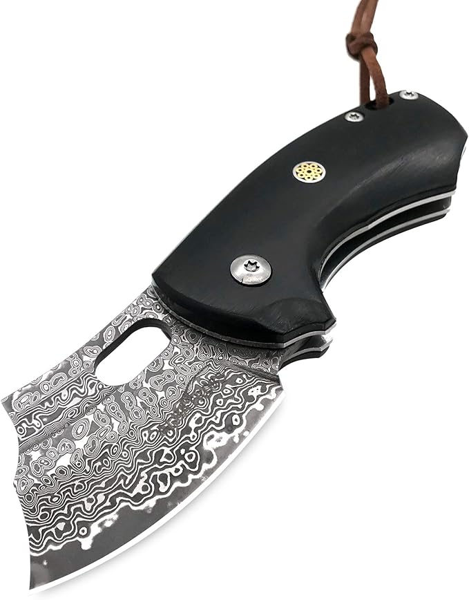 ALBATROSS Premium Folding Pocket Knife - EDC Mini VG10 Damascus Steel with 2" Blade - Ebony Wood Handle - Compact Outdoor Camping Knife with Gift Box - HGDK024
