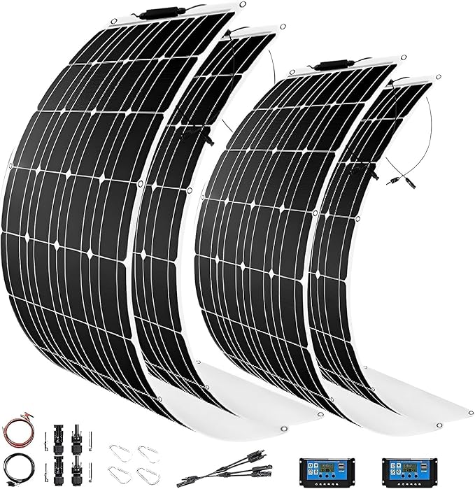 1600 Watt Solar Panel Kit, with 40A Charge Controller 4pcs 400 Watt Flexible Monocrystalline Solar Panel for 12-48V Battery Charging Car Battery Camper RV Yacht Boat