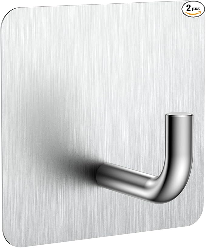 KRUI 2 Pcs Adhesive Wall Hooks for Emergency Fire Blankets, Heavy Duty Stainless Steel Wall Hanging Hooks Waterproof and Fireproof for Home Kitchen Bathroom Office