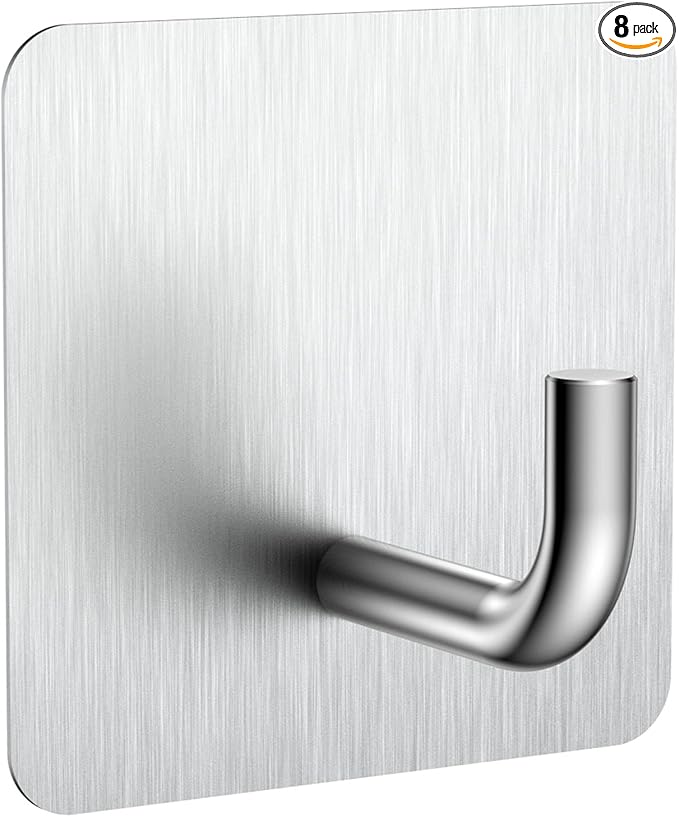 KRUI 8 Pcs Adhesive Wall Hooks for Emergency Fire Blankets, Heavy Duty Stainless Steel Wall Hanging Hooks Waterproof and Fireproof for Home Kitchen Bathroom Office