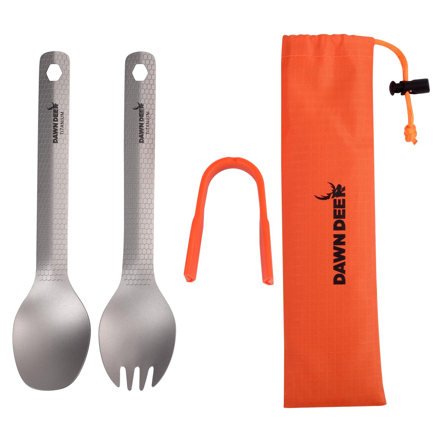 DAWN DEER 3-in-1 Titanium Camping Spoon and Spork Set, 6.3-Inch