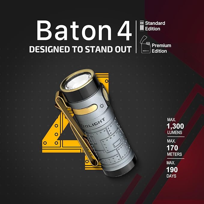 OLIGHT Baton4 Rechargeable EDC Flashlight, LED Pocket Light 1300 Lumens with Magnetic Charging Cable, 6 Modes, IPX8 Waterproof for Home, Camping and Emergency (Fighter Pilot)