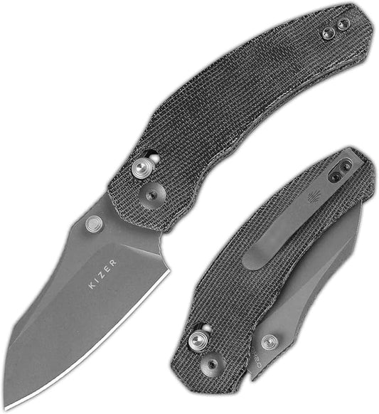 Kizer Mini Bulldog Pocket Knife, 2.5??Nitro V Sheepsfoot Blade Folding Knife, Micarta Handle Clutch Lock Small EDC Knife for Men Women Gift, Fishing Hiking Camping Hunting Knives V3672SA2