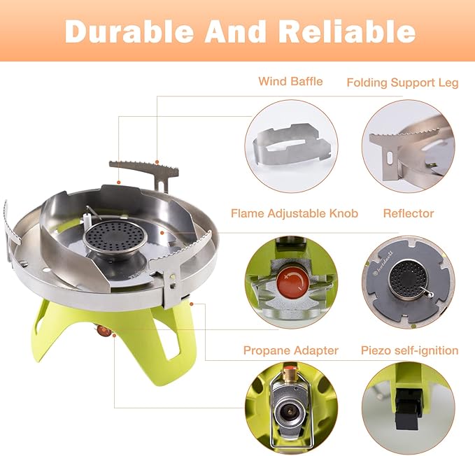 Hotdevil Bottletop Propane Camping Stove Portable 1-Burner Adjustable Stove with Wind Baffles Pressure Regulator equivalent to Gas One Great for Outdoor Hiking Cooking Backpacking campingï¼? More