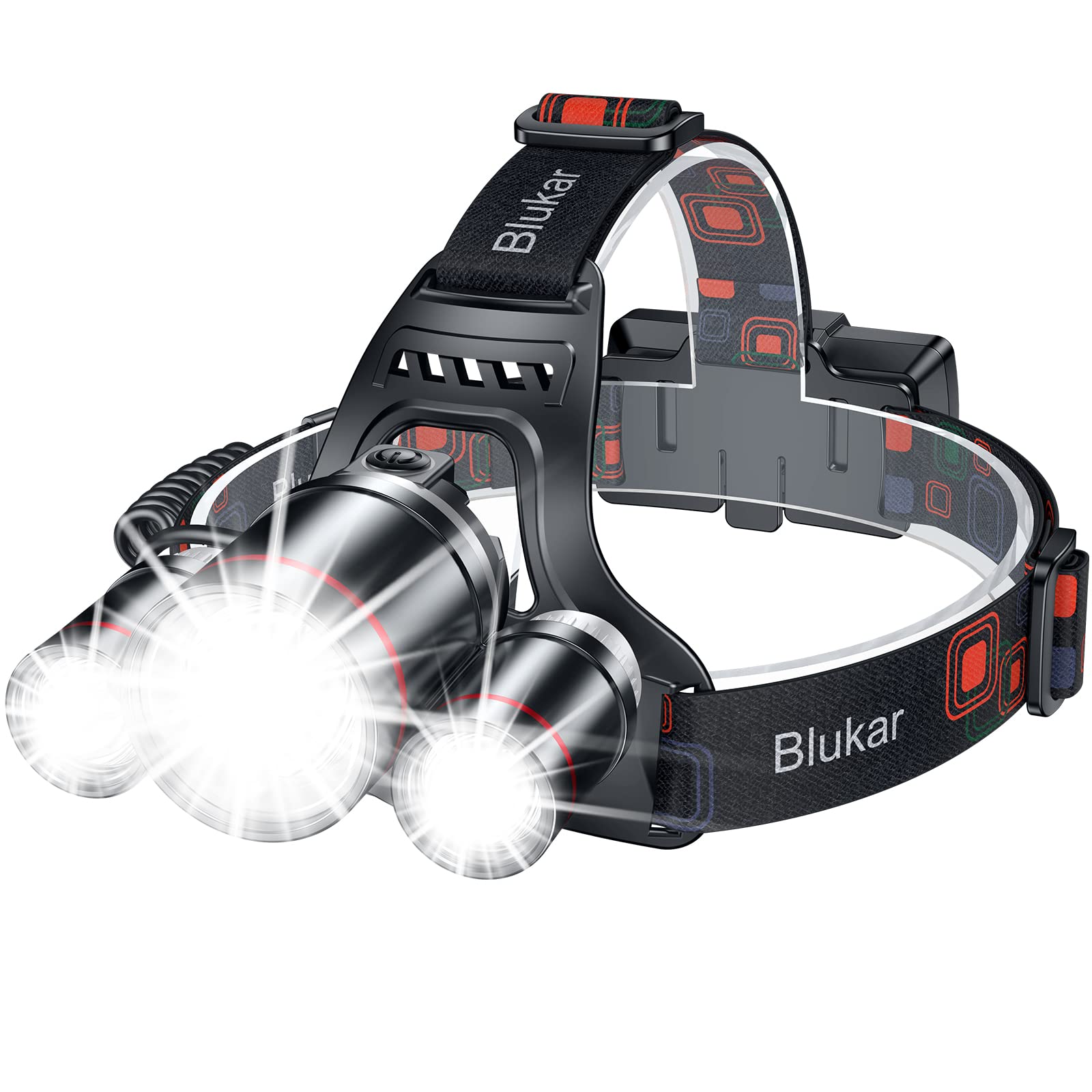 Blukar LED Headlamp Rechargeable,Ultra Bright Headlight with 3 Lights