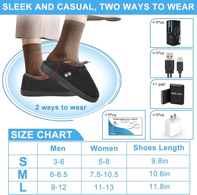 RTDEP Foot Warmer, Heated Slippers for Women Men, Heated Shoes Rechargeable Battery 5000mAh,Anti-Accidental Touch, Heat Slippers, Winter Foot Warmers for Feet for Home Office