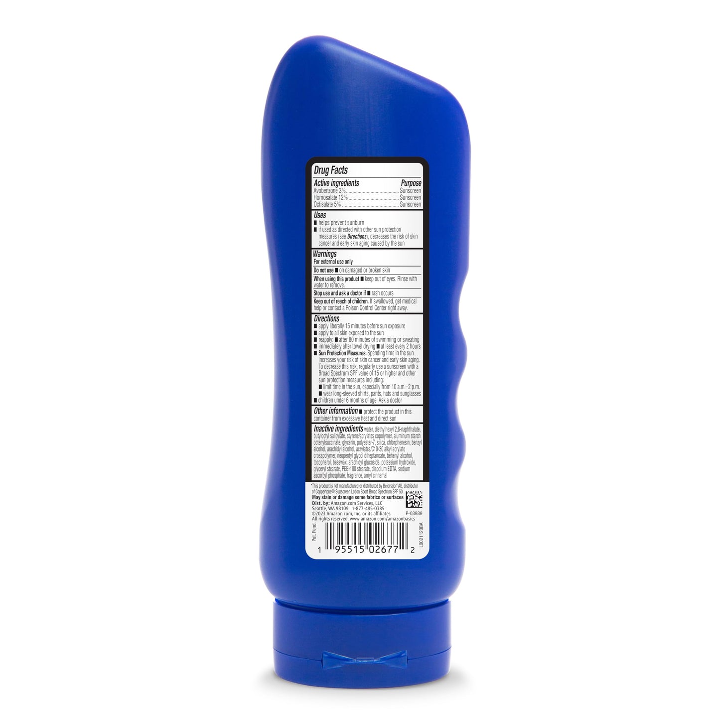 Amazon Basics Sport Sunscreen Lotion SPF 50, Water Resistant (80min), Formulated without Octinoxate