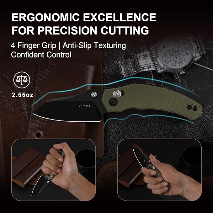 Kizer Mini Bulldog Pocket Knife, 2.5??D2 Sheepsfoot Blade Folding Knife, G10 Handle Clutch Lock Small EDC Knife for Men Women Gift, Fishing Hiking Camping Hunting Knives V3672SA4