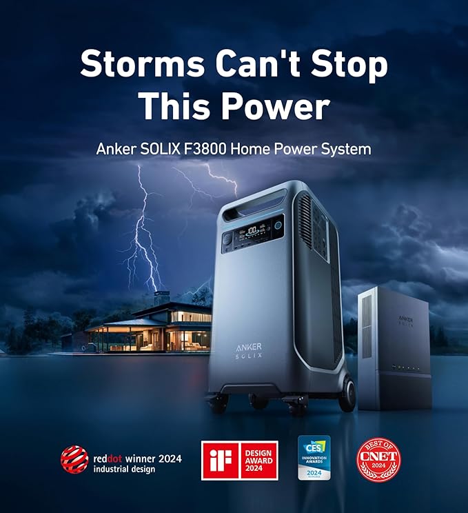 Anker SOLIX F3800 12000W Generators for Home Use, 7680wh Power Station with Double Power Hub, Lifepo4 Power Station, Solar Generator for Home Use, Power Outages, Emergency