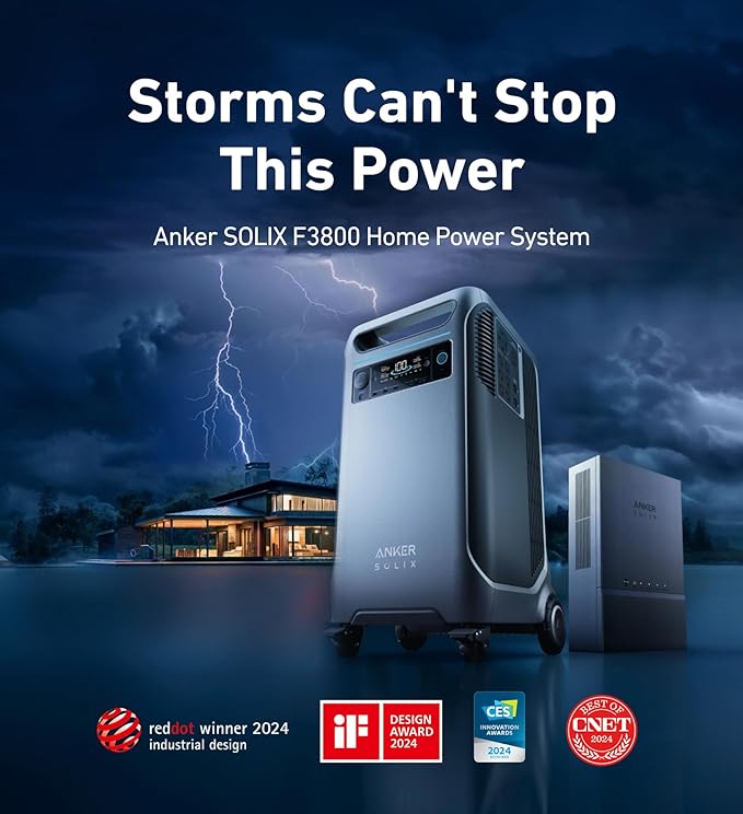 Anker SOLIX F3800 Portable Power Station, 3840Wh, LiFePO4 Batteries, Ultra-High 6000W AC Output with 120V/240V, Solar Generator for Home Backup, RVs, Emergencies, Power Outages, and Outdoor Camping