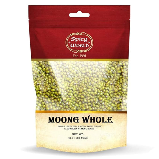 Spicy World Mung Beans (Moong Whole) 4 LBS - Ideal for Cooking & Sprouting - All Natural | Gluten Friendly | Vegan | Indian Origin