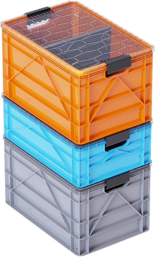 SIDIO CRATE Starter Pack - Two Full Size and One Half Size SidioCrate, Stackable Outdoor Organizer Storage Bins with Clear Lid and Dividers - SIDIO Variety Pack