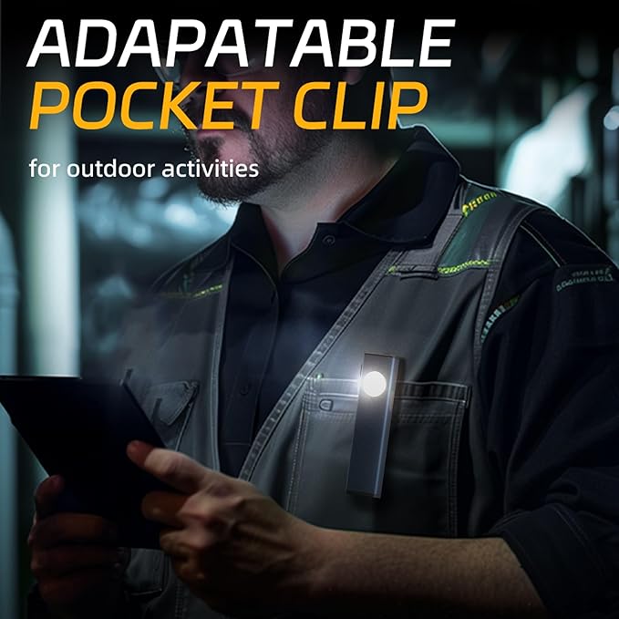 lexall Rechargeable Flashlight, 600 Lumens Portable LED Flashlight, Magnetic COB Flat Task Light with Pocket Clip, 3 Modes, Pocket Pen Inspection Light for Repairing, Camping, Hiking, Emergency（1 Pc）