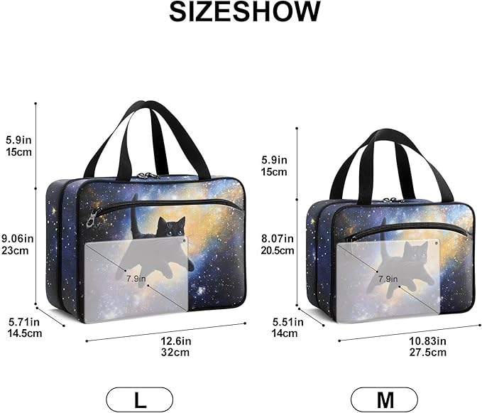 Fustylead Cute Black Cat in Space Pill Organizer Bag Large Medicine Travel Carrying Case with Zipper for Vitamin Supplements Fish Oil, Empty First Aid Kit for Hiking Camping