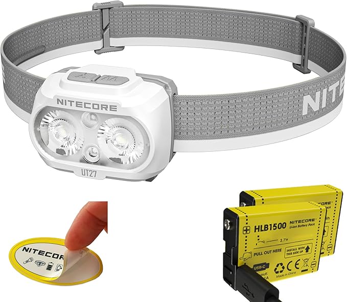 Nitecore UT27 MCT Pro 800 Lumen Running Headlamp USB-C Rechargeable Dual Power with Multi-Color Temperatures Red Light Lightweight Trail Hiking Camping Sticker (White)