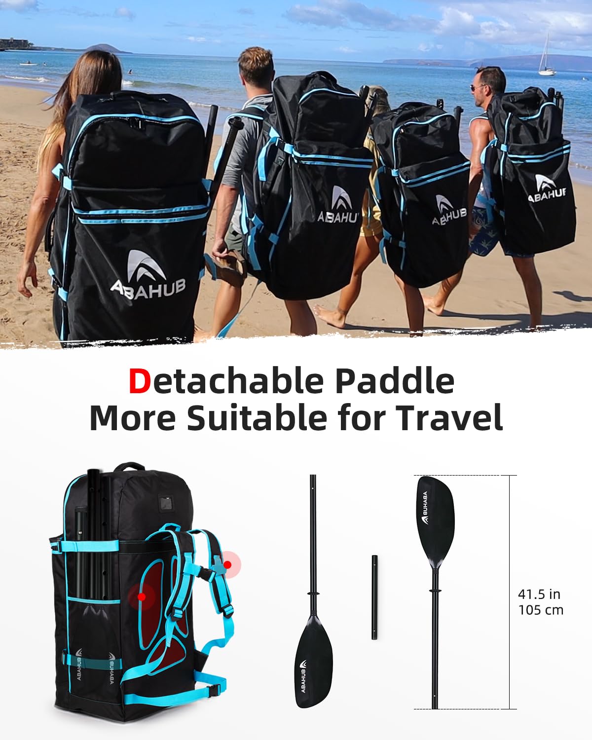 Abahub 210-230cm Adjustable Kayak Paddle for Kayak,Boating,Black