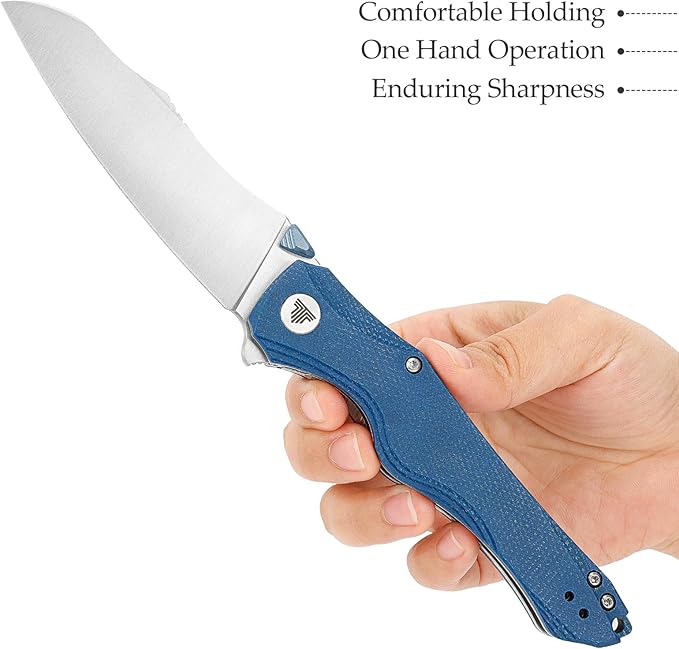 Knives, 3.89'' 14C28N Steel Pocket Folding Knife for Men, Flipper EDC Knife with Clip, Sharp Camping Survival Hiking Knives, Satin Blade,Micarta Handle and Ti Thumb Stud｜Triton-04L