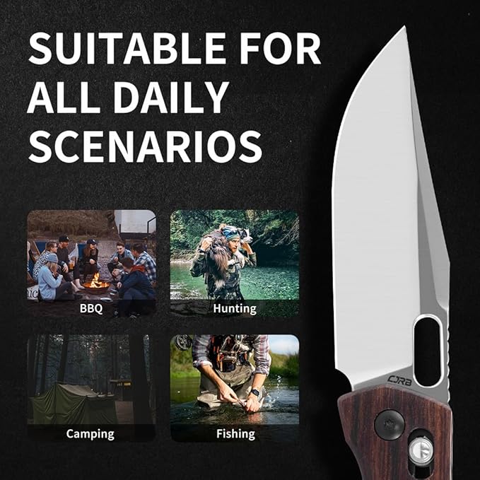 CJRB Prado Folding Pocket Knife 3.76" AR-RPM9 Sand Polish Steel Blade Rosewood Handle Crossbar Lock for Men Outdoor, Survival, Camping and EDC, J1936