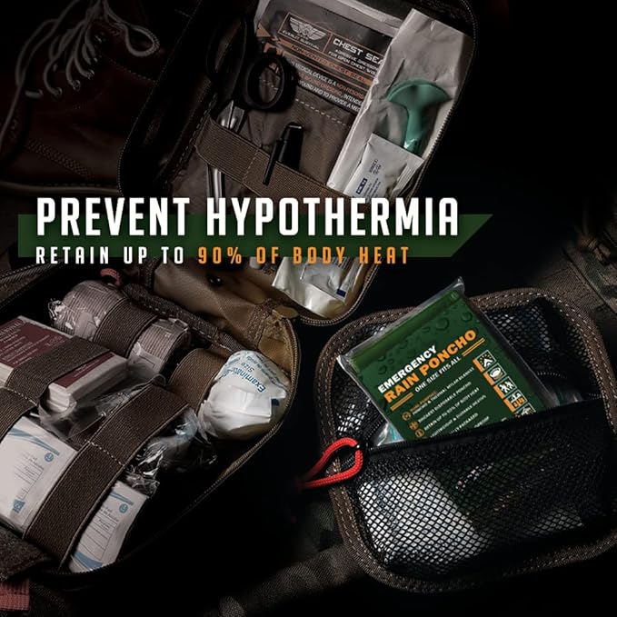 Everlit Survival Rain Poncho Emergency Mylar Space Blanket Camping Gear-Retain 90% of Body Heat Survival Gear for Survival Kits Camping Supplies Emergency Blankets