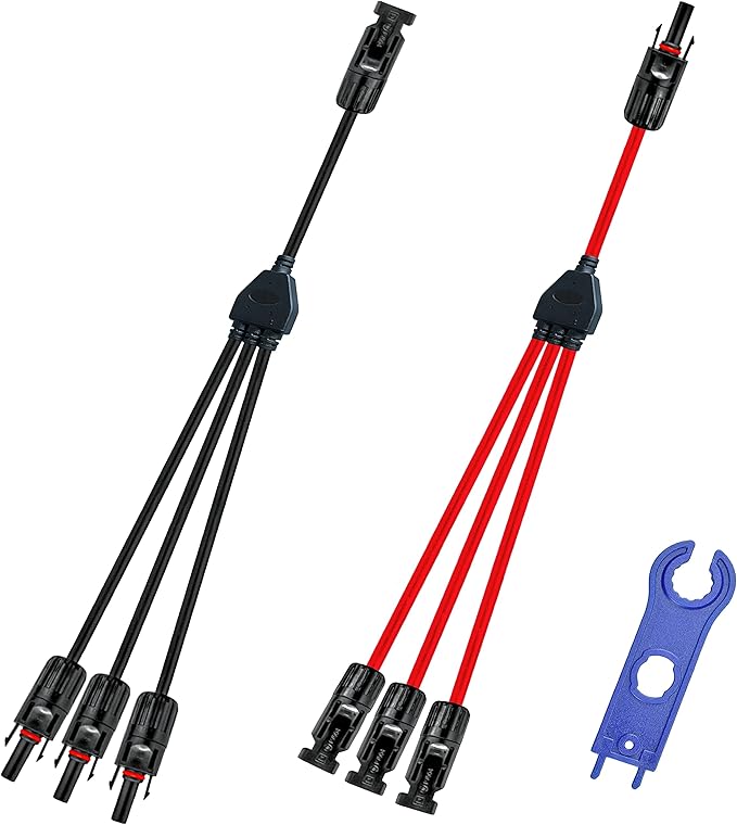 Solar Y Connector,Solar Y Branch Parallel Cable,Solar 1 to 3 Male Female Connector Adapter,10AWG 45A Waterproof IP68 40CM Cable,for Solar Panels,Solar Cells (MFFF&FMMM, 1 Pair)