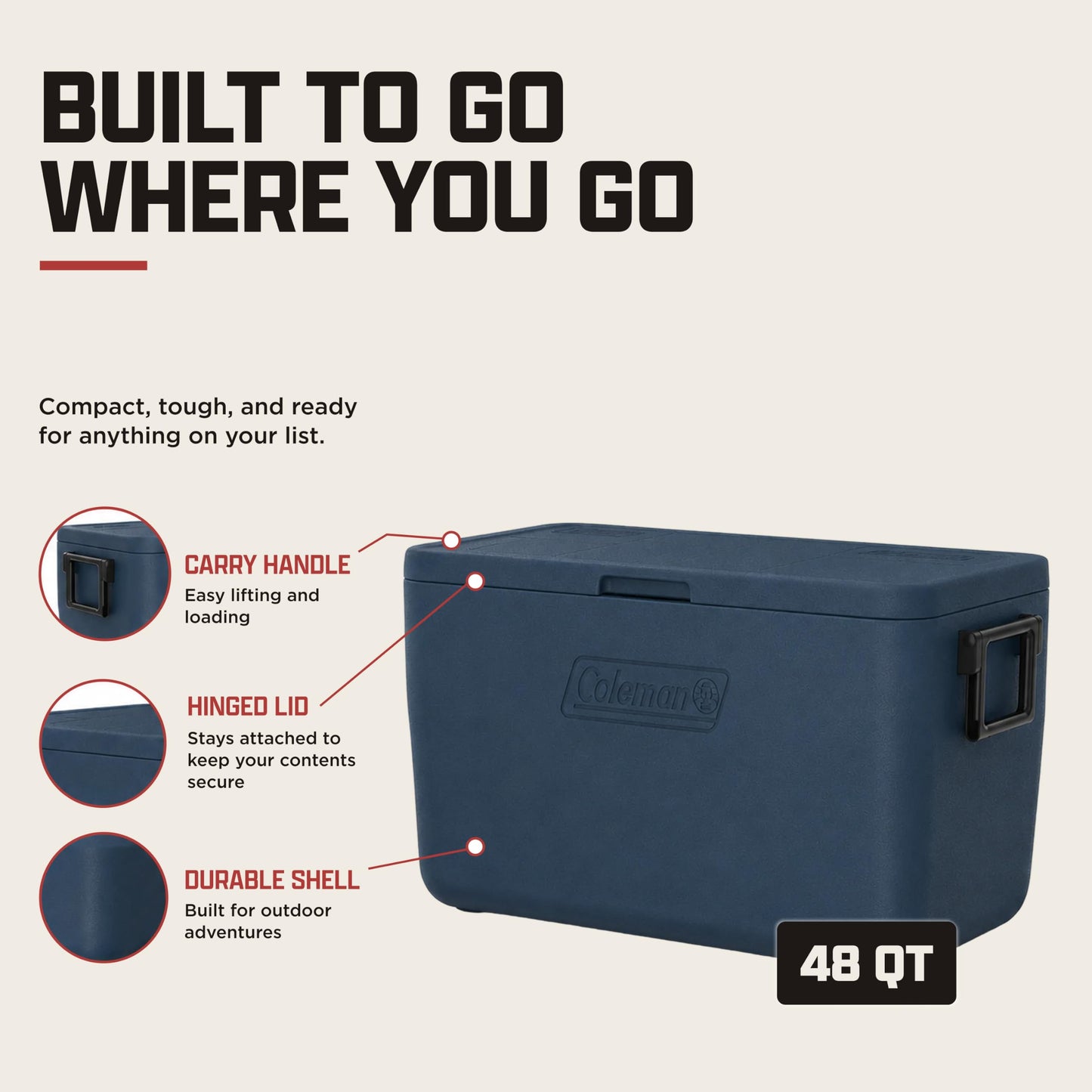 Coleman Chiller 48qt Portable Cooler with Ice Retention and 2-Way Heavy Duty Handles, Leak