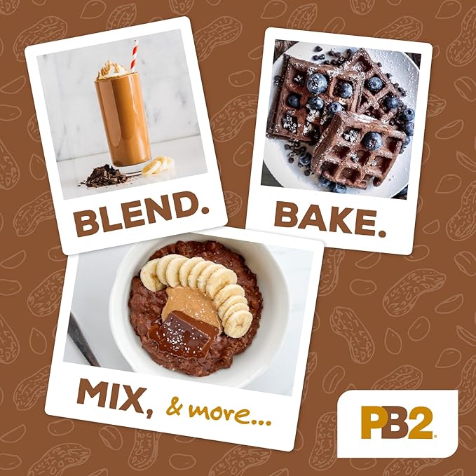 PB2 Powdered Chocolate Peanut Butter with Cocoa | 2lb Jar | 4g of Protein, 90% Less Fat, Certified Gluten Free, Only 50 Calories per Serving for Shakes, Smoothies, Low-Carb, Keto Diets