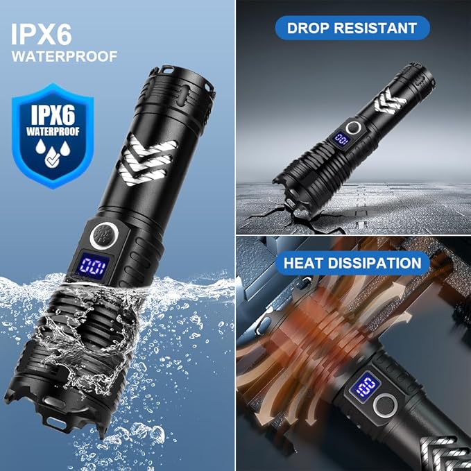 Flashlights High Lumens LED Rechargeable, 99000 Lumen Super Bright Flashlight High Power USB Flash Light,Waterproof Handheld LED Flashlight for Camping Hiking