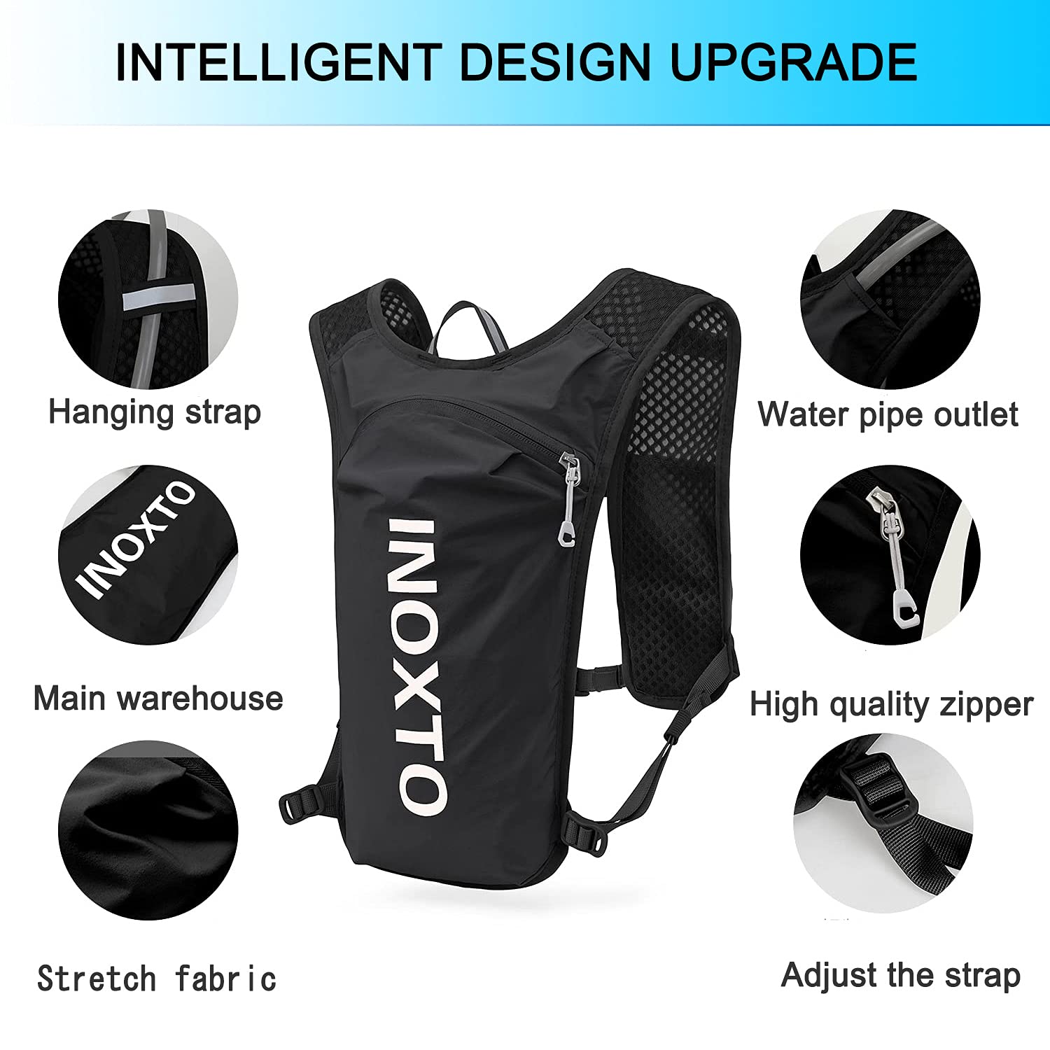 INOXTO Running Hydration Vest Backpack,Lightweight Insulated Pack with 1.5L Water Bladder Bag