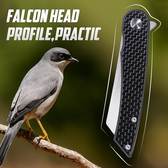 Folding Pocket Knife, 2.79??14C28N Steel Blade Carbon Fibre Handle Flipper Liner Lock Small Praxis EDC Folding Knife, Sharp Camping Outdoor Survival Knives for Men Women (Black)