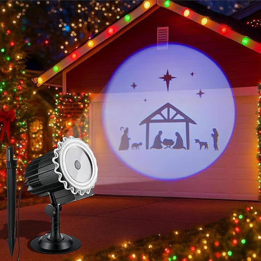 Tuanse Christmas Nativity Outdoor Projector Nativity Scene Projector Light LED Flood Light Holiday with Stars for Christmas Party Garden Landscape Decoration