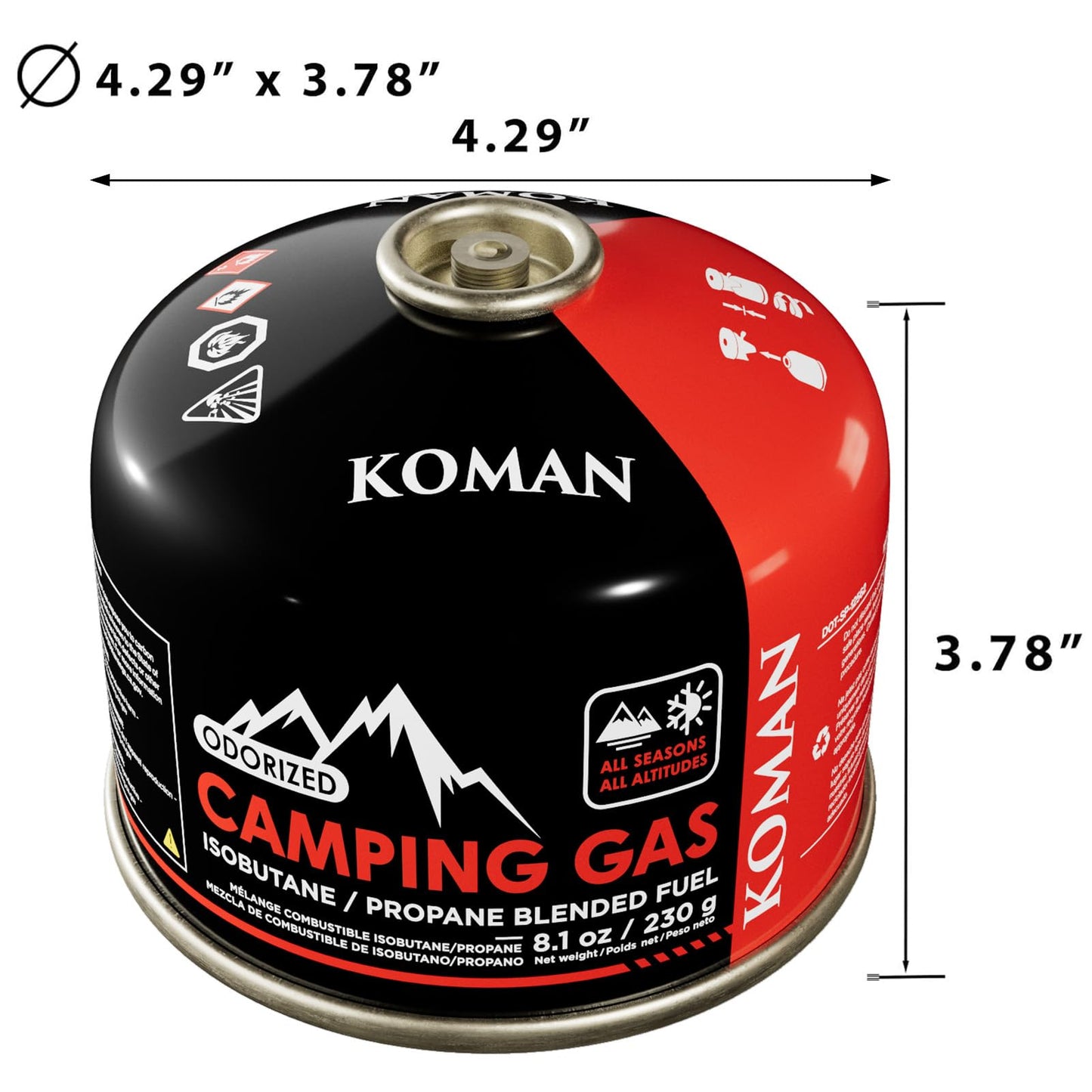 KOMAN Isobutane Fuel Canister 230 Gram Camping Stove Fuel Butane Propane Blend Camping Fuel Gas