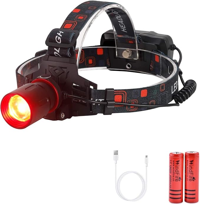 LUXJUMPER Red Light LED Headlamp Red Hunting Flashlight Super Bright 2000 Lumens 3 Lighting Modes Rechargeable Waterproof Lightweight Headlight for Hunting Stargajing Astronomy Running Fishing
