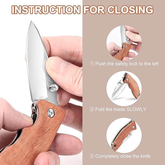 Vickay Pocket Knife, Folding Knife, 2.75" 8Cr13MoV Steel Blade, Wood Handle EDC Knife for Men & Women, Outdoor Camping, Tactical, Hunting, Hiking, Survival - Father?™s Day Gift