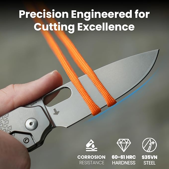 Kizer Varatas Pocket Knife, 3.27 Inches S35VN Blade Folding EDC Knife with Titanium Handle, Thumb Hole Opener Folding Hunting Knives Ki3637A1