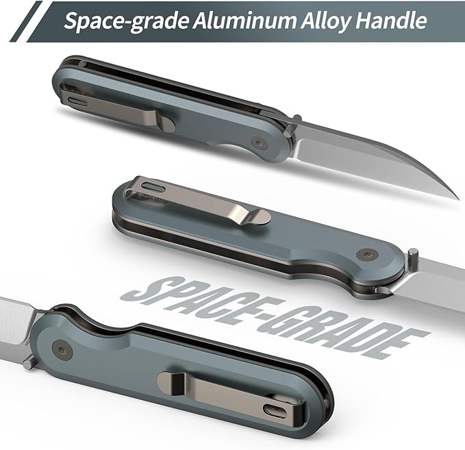 FINTISO Pocket Knife, 3" 14C28N Blade EDC Knife with Aluminum Alloy Handle, Folding Knife with Pocket Clip for Outdoor Camping, Hunting, Hiking, Survival, Parrot Series